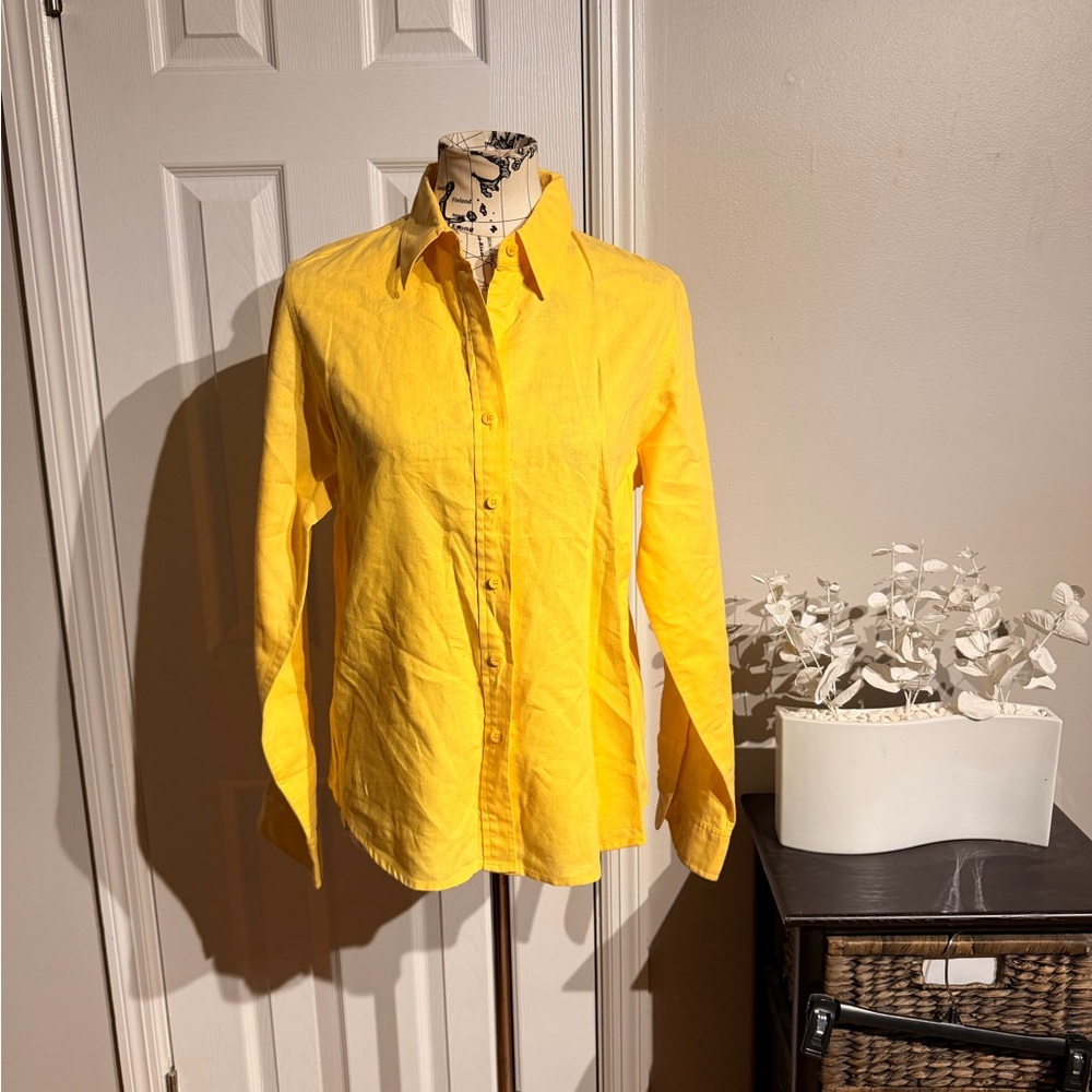 NWOT Jones NY Linen Cotton button blouse shirt Vibrant coastal colorful M